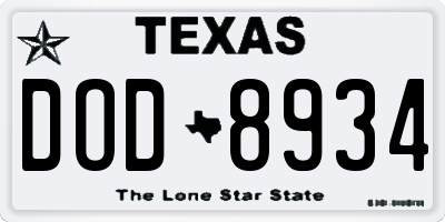 TX license plate DOD8934