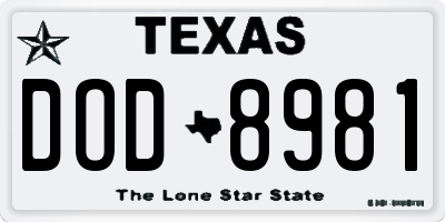 TX license plate DOD8981