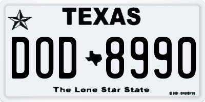 TX license plate DOD8990