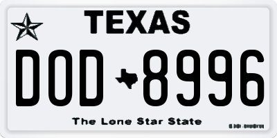 TX license plate DOD8996