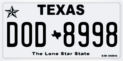 TX license plate DOD8998