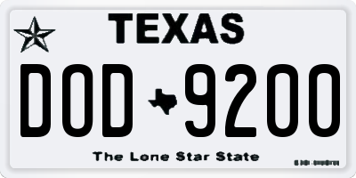 TX license plate DOD9200