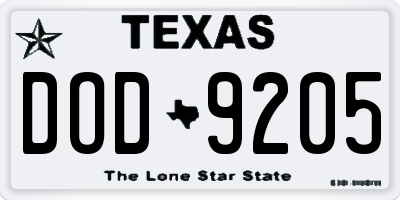TX license plate DOD9205