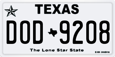 TX license plate DOD9208