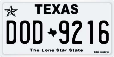 TX license plate DOD9216