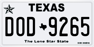 TX license plate DOD9265