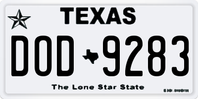 TX license plate DOD9283