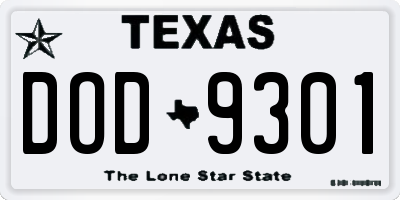 TX license plate DOD9301