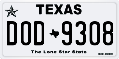 TX license plate DOD9308