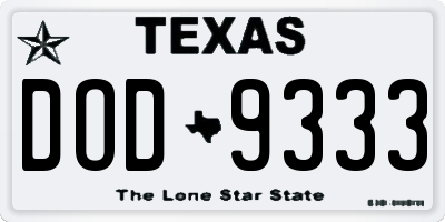 TX license plate DOD9333
