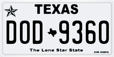 TX license plate DOD9360