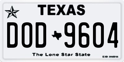 TX license plate DOD9604