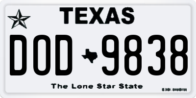TX license plate DOD9838
