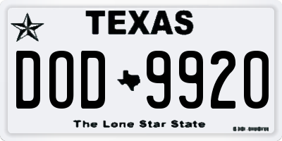 TX license plate DOD9920
