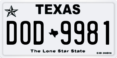 TX license plate DOD9981