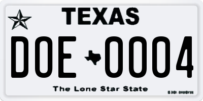 TX license plate DOE0004