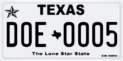 TX license plate DOE0005