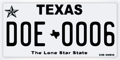 TX license plate DOE0006