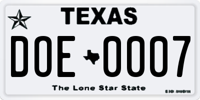 TX license plate DOE0007