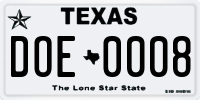 TX license plate DOE0008
