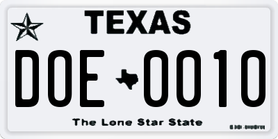 TX license plate DOE0010