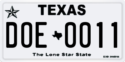 TX license plate DOE0011