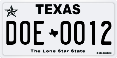 TX license plate DOE0012