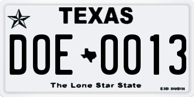 TX license plate DOE0013