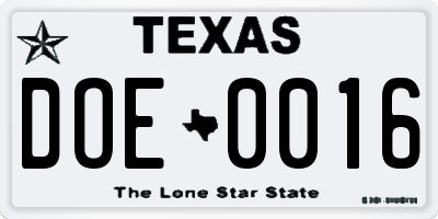 TX license plate DOE0016