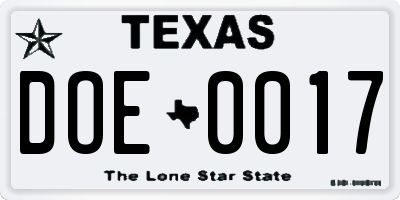 TX license plate DOE0017