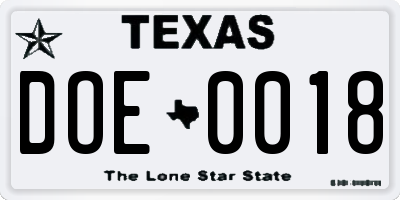 TX license plate DOE0018