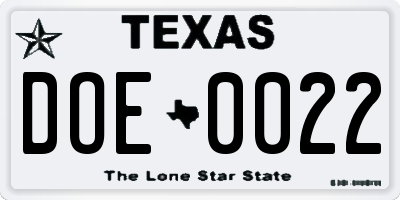 TX license plate DOE0022