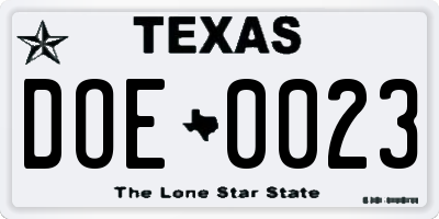 TX license plate DOE0023