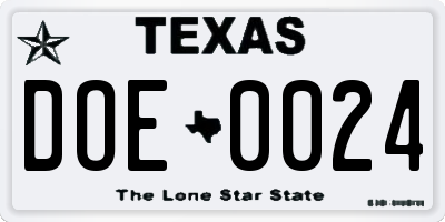 TX license plate DOE0024