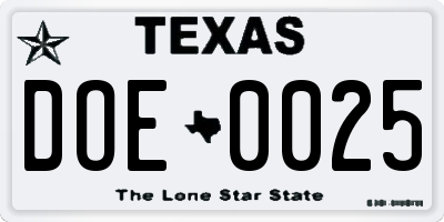 TX license plate DOE0025