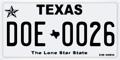 TX license plate DOE0026