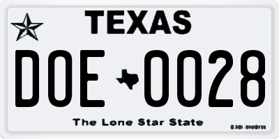 TX license plate DOE0028