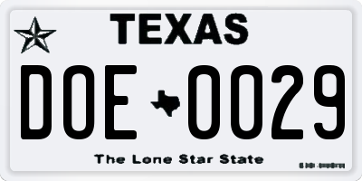 TX license plate DOE0029