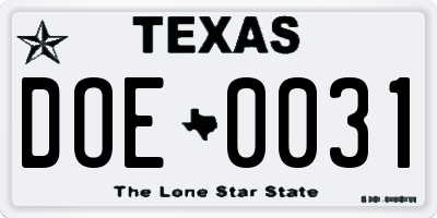 TX license plate DOE0031