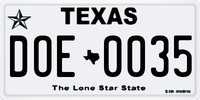 TX license plate DOE0035