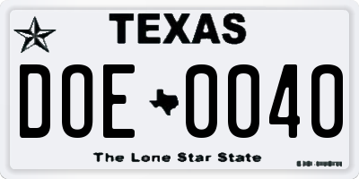 TX license plate DOE0040
