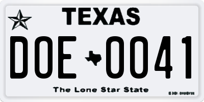 TX license plate DOE0041