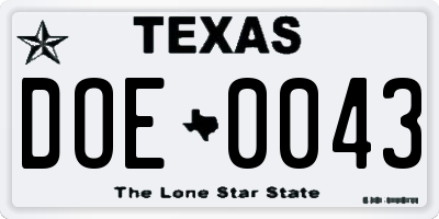 TX license plate DOE0043