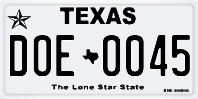 TX license plate DOE0045