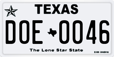 TX license plate DOE0046