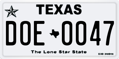 TX license plate DOE0047