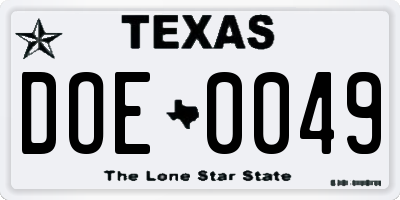 TX license plate DOE0049