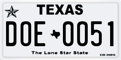 TX license plate DOE0051