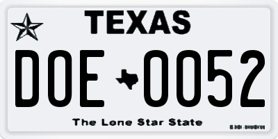 TX license plate DOE0052