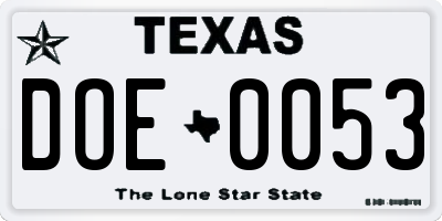 TX license plate DOE0053
